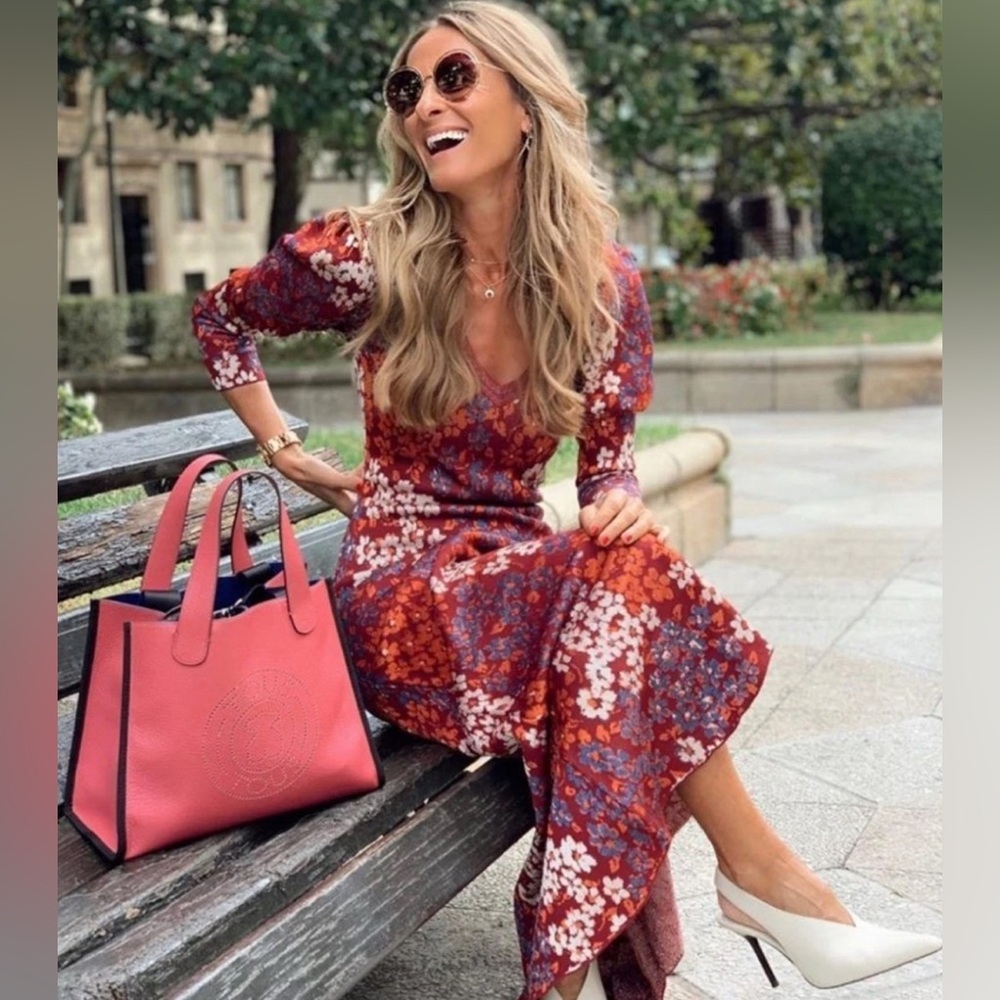 NWT ZARA Long Juliet Sleeve Jacquard Knit Autumn Floral Midi Dress